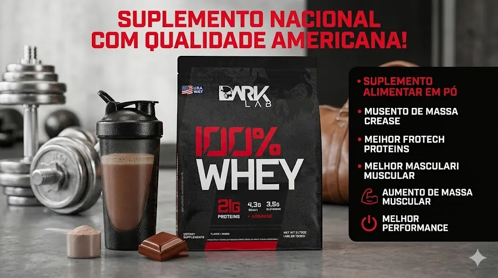 Análise completa do Whey Protein Dark Lab original em uma academia moderna