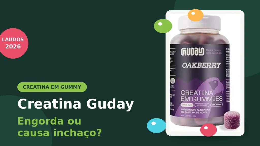 Creatina Guday em gummies engorda ou causa inchaço? Imagem ilustrativa do suplemento de creatina em goma com análise dos efeitos no peso corporal e retenção de líquidos.